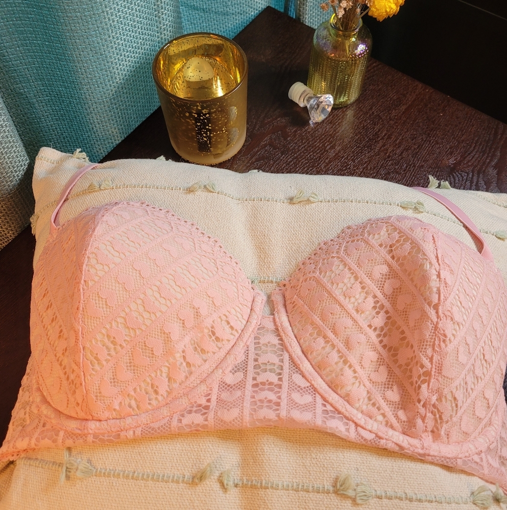 Adore Me Pink Hearts Lace Longline Bra - Blush 36DD